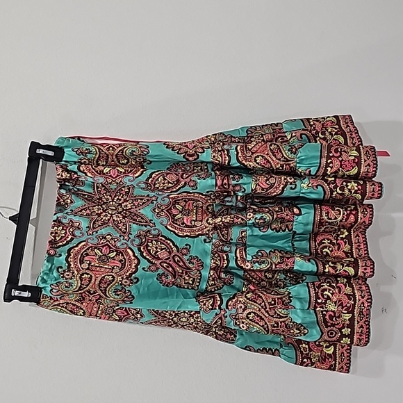 Tibi Paisley Skirt, draw string skirt Size 4 with slide hooks Green Pink brown - Picture 9 of 11